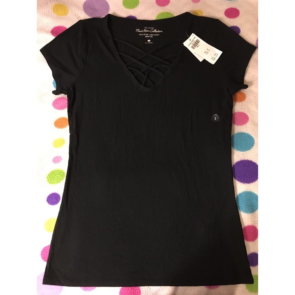 NWT Hollister Black Strappy V-Neck